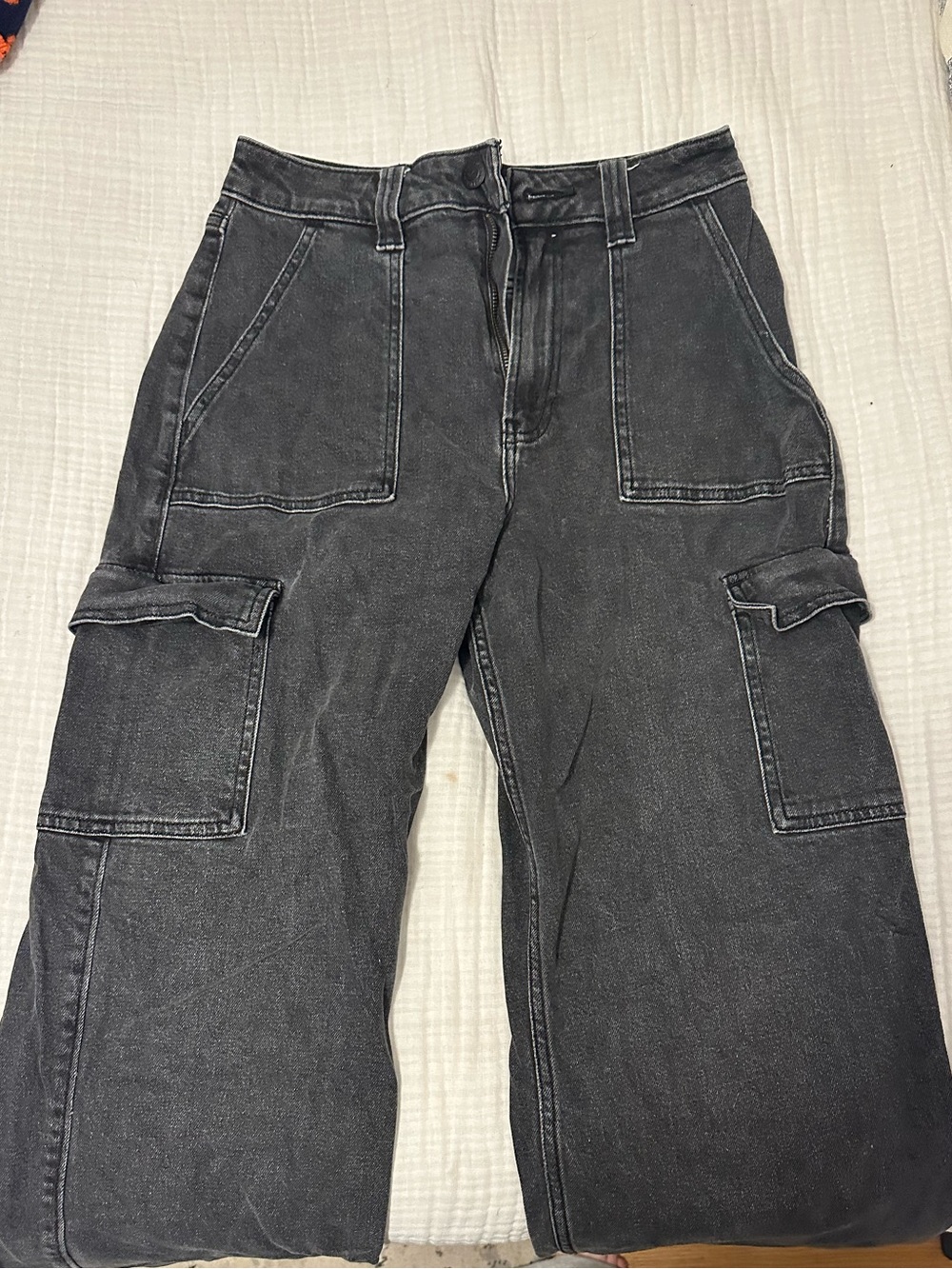 Hollister Washed Black Relaxed Cargo Jeans